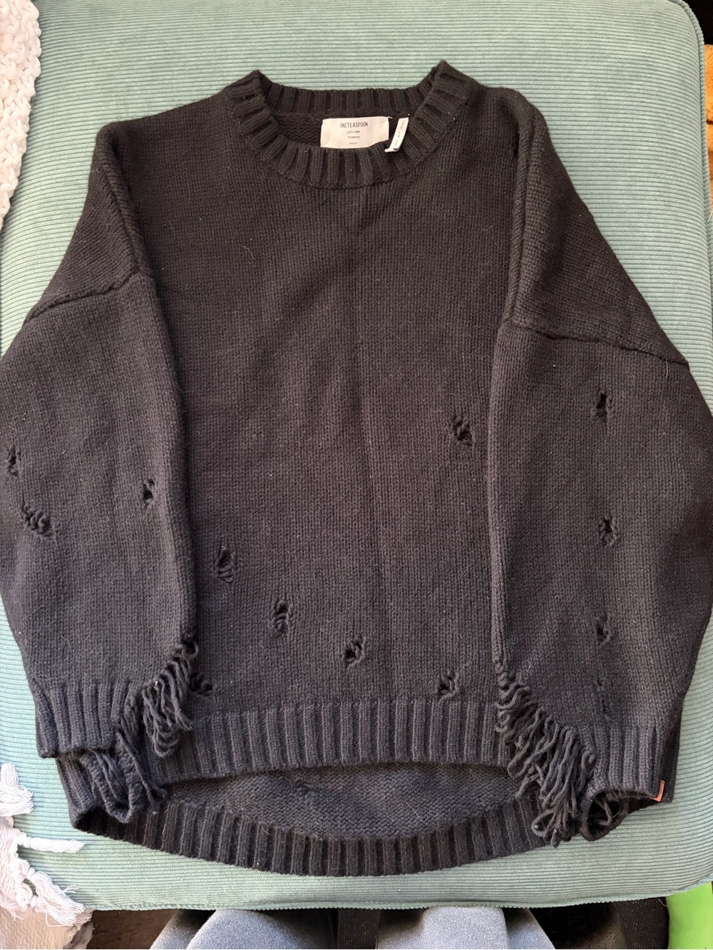 Oneteaspoon - Black Distressed Oversized Crewneck Sweater